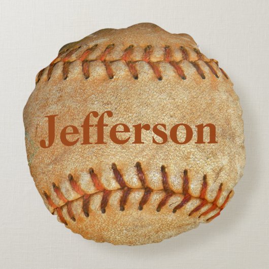ヴィンテージパーソナライズされたホワイトベースボールレッドステッチ ラウンドクッション (裏面)