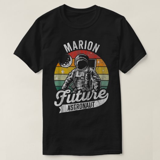 ヴィンテージパーソナライズされたマリオン未来宇宙飛行士宇宙 Tシャツ (デザイン正面)