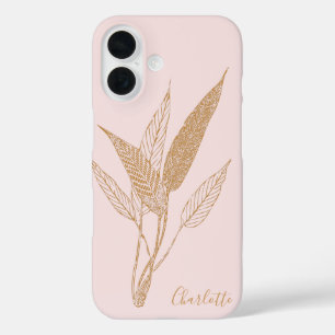 ヴィンテージパーソナライズされたミニマル植物用ピンク iPhone 16ケース