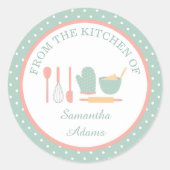 ヴィンテージパーソナライズされたミントとピンクのベーキングキッチン ラウンドシール (正面)