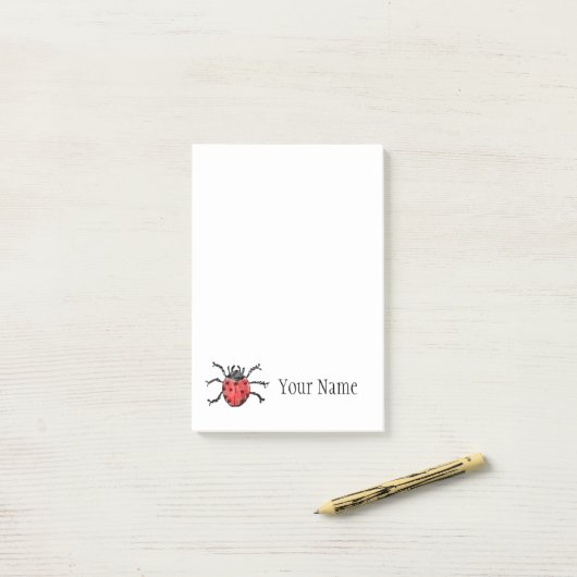 ヴィンテージパーソナライズされたラディバグイラストレーション ポストイット (デスク上)