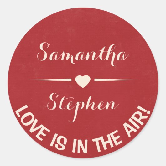 ヴィンテージパーソナライズされたラブレッド結婚ブルゴーニュ ラウンドシール (正面)