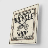 ヴィンテージパーソナライズされたルック自転車修理店 スクエア壁時計 (傾斜)