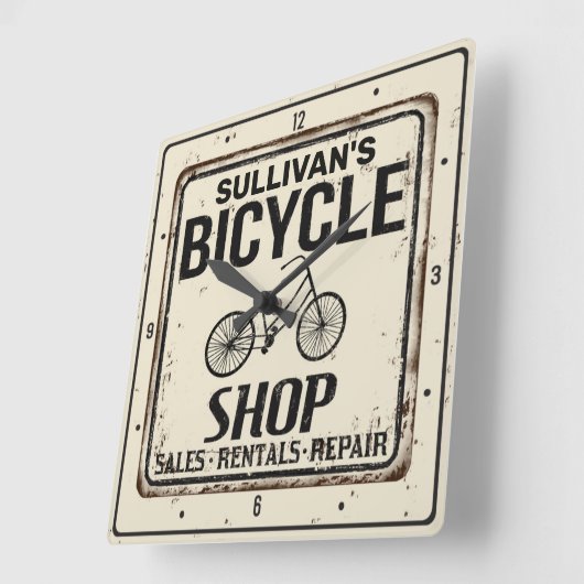 ヴィンテージパーソナライズされたルック自転車修理店 スクエア壁時計 (傾斜)