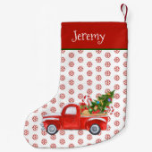 ヴィンテージパーソナライズされたレッドクリスマストラックスノーフレーク スモールクリスマスストッキング (裏面)