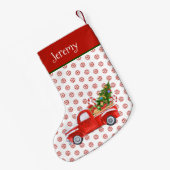 ヴィンテージパーソナライズされたレッドクリスマストラックスノーフレーク スモールクリスマスストッキング (裏面 (吊り時))