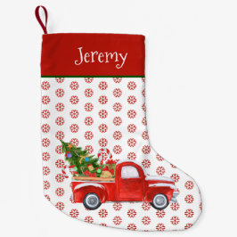 ヴィンテージパーソナライズされたレッドクリスマストラックスノーフレーク スモールクリスマスストッキング