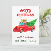 ヴィンテージパーソナライズされたレッドトラッククリスマス サンキューカード (スタンド正面)