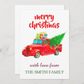 ヴィンテージパーソナライズされたレッドトラッククリスマス サンキューカード (正面/裏面)