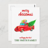 ヴィンテージパーソナライズされたレッドトラッククリスマス ポストカード (正面/裏面)