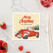 ヴィンテージパーソナライズされたレッドトラックメリークリスマス スタンダードカクテルナプキン (インサイチュ)