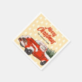 ヴィンテージパーソナライズされたレッドトラックメリークリスマス スタンダードカクテルナプキン (角)