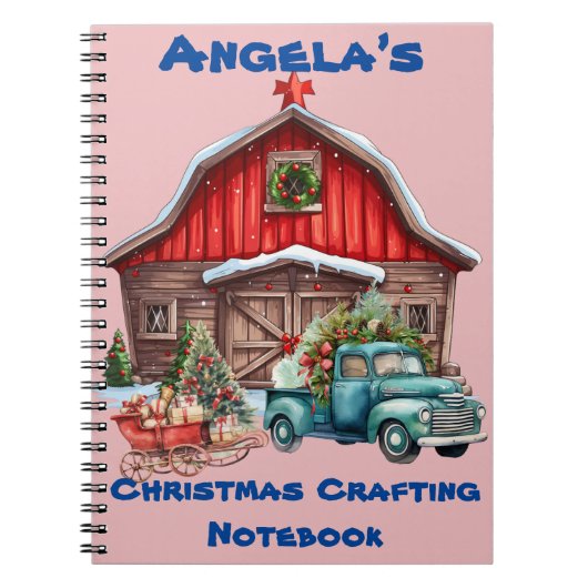 ヴィンテージパーソナライズされたレッドバーン、ピックアップトラックのクラフト ノートブック (正面)