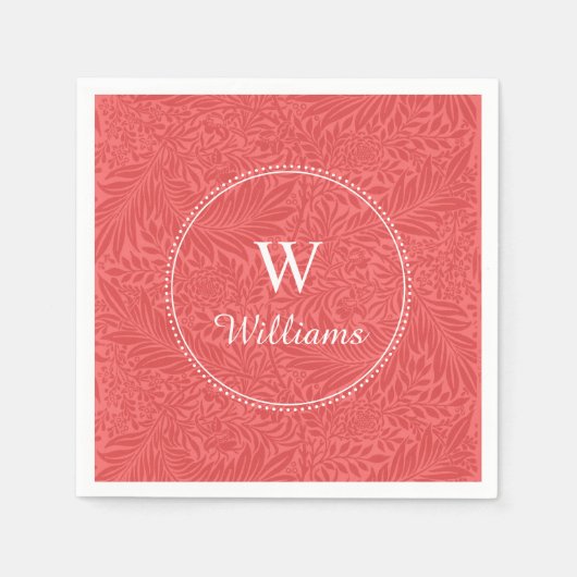 ヴィンテージパーソナライズされたレッドヒラクスパーフラワー スタンダードカクテルナプキン (正面)
