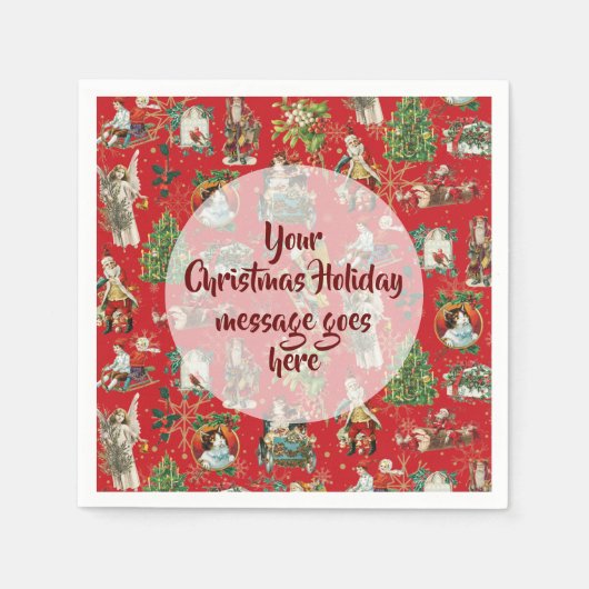 ヴィンテージパーソナライズされたレトロフェスティバルレッド スタンダードカクテルナプキン (正面)