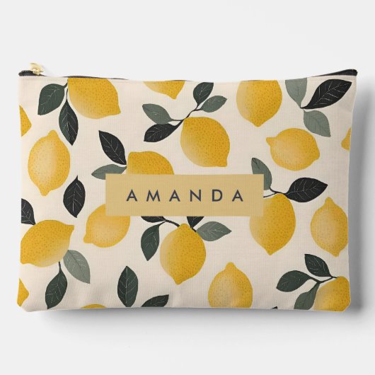 ヴィンテージパーソナライズされたレモンと緑の離れ アクセサリーポーチ (正面)