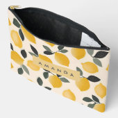 ヴィンテージパーソナライズされたレモンと緑の離れ アクセサリーポーチ (見開き)