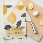 ヴィンテージパーソナライズされたレモンと緑の離れ キッチンタオル (四つ折り)