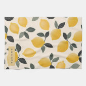 ヴィンテージパーソナライズされたレモンと緑の離れ キッチンタオル (横)