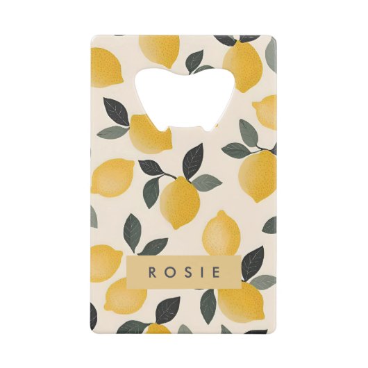 ヴィンテージパーソナライズされたレモンと緑の離れ クレジットカード栓抜き (正面)