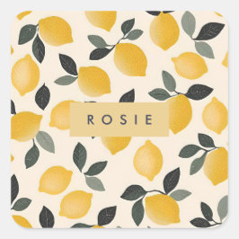 ヴィンテージパーソナライズされたレモンと緑の離れ スクエアシール