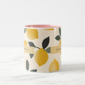 ヴィンテージパーソナライズされたレモンと緑の離れ ツートーンマグカップ (中央)