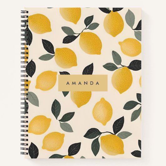 ヴィンテージパーソナライズされたレモンと緑の離れ ノートブック (正面)