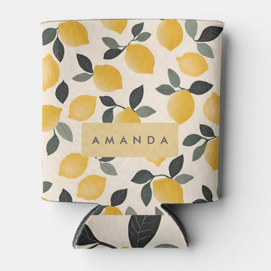 ヴィンテージパーソナライズされたレモンと緑の離れ 缶クーラー (正面)