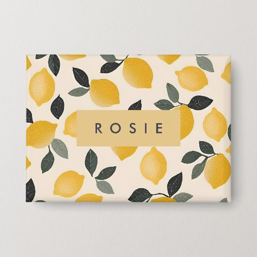 ヴィンテージパーソナライズされたレモンと緑の離れ 缶バッジ (正面)