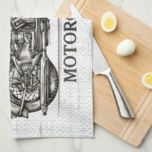 ヴィンテージパーソナライズされた名バイクもしくは自転車に乗る人庫 キッチンタオル (四つ折り)