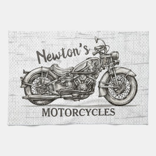 ヴィンテージパーソナライズされた名バイクもしくは自転車に乗る人庫 キッチンタオル (横)