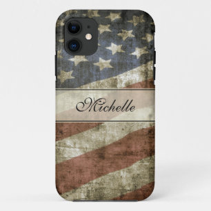 ヴィンテージパーソナライズされた愛国的アメリカ国旗 iPhone 11 ケース