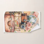 ヴィンテージパーソナライズされた旅行イラストレーションスポーツ ハンドタオル (ハンドタオル)