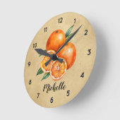 ヴィンテージパーソナライズされた水彩オレンジフルーツ ラウンド壁時計 (傾斜)