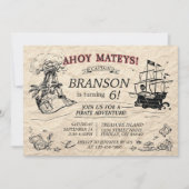 ヴィンテージパーソナライズされた海賊船誕生日 招待状 (正面)