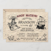 ヴィンテージパーソナライズされた海賊船誕生日 招待状 (正面/裏面)