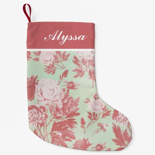 ヴィンテージパーソナライズされた牡丹 スモールクリスマスストッキング (正面)
