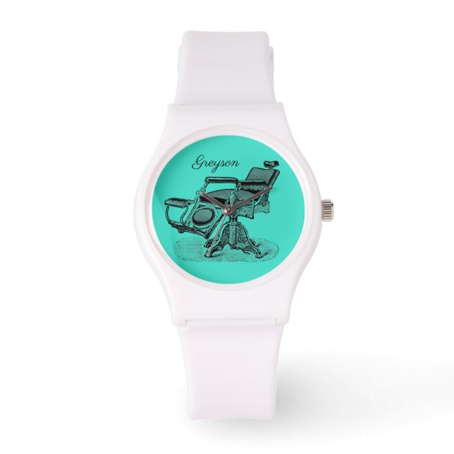 ヴィンテージパーソナライズされた理容師チェアブルー 腕時計 (正面)