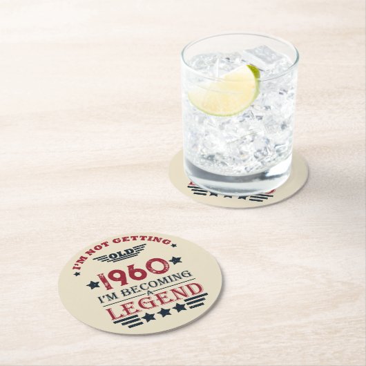 ヴィンテージパーソナライズされた生誕赤い青 ラウンドペーパーコースター (インサイチュ)