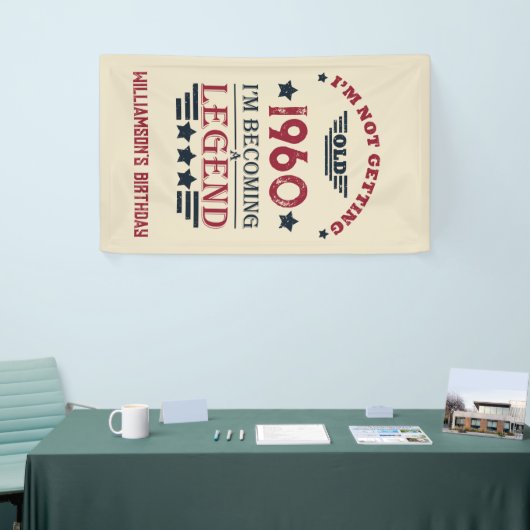 ヴィンテージパーソナライズされた生誕赤い青 横断幕 (トレードショー)