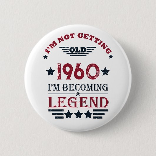 ヴィンテージパーソナライズされた生誕赤い青 缶バッジ (正面)