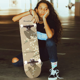 ヴィンテージパーソナライズされた白い花 スケートボード