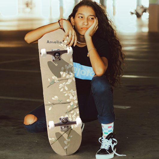 ヴィンテージパーソナライズされた白い花 スケートボード
