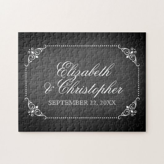 ヴィンテージパーソナライズされた結婚カルボード日付 ジグソーパズル (横)