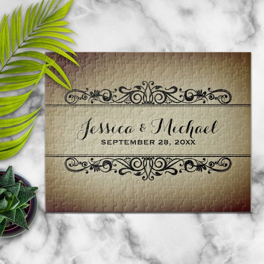 ヴィンテージパーソナライズされた結婚スタイル記念日 ジグソーパズル