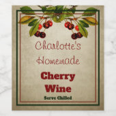 ヴィンテージパーソナライズされた自家製さくらんぼ ワインラベル (シングルラベル)