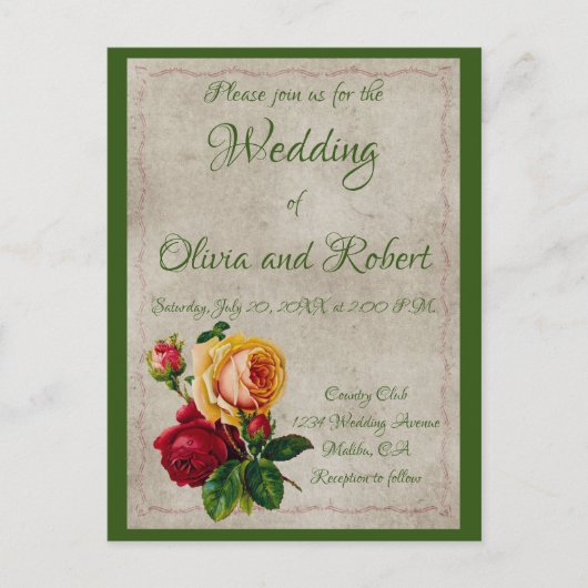 ヴィンテージパーソナライズされた赤と黄色のバラ ポストカード (正面)