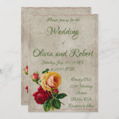 ヴィンテージパーソナライズされた赤と黄色のバラ 招待状 (正面/裏面)