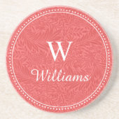 ヴィンテージパーソナライズされた赤ヒラメの花柄 コースター (正面)