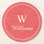 ヴィンテージパーソナライズされた赤ヒラメの花柄 ラウンドペーパーコースター (正面)